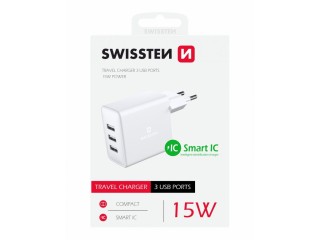 SWISSTEN Φορτιστής Ταξιδιού με 3 Θύρες USB-A, 3Α, 15W, Λευκός 85952... SWISSTEN Φορτιστής Ταξιδιού με 3 Θύρες USB-A, 3Α, 15W, Λευκός 85952...