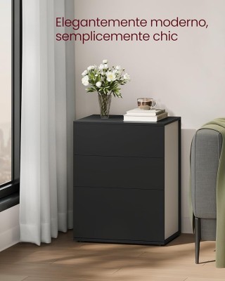 VASAGLE Μοντέρνο Κομοδίνο 45x35x58.7cm με 3 Συρτάρια, Χωρίς Εργαλεί...