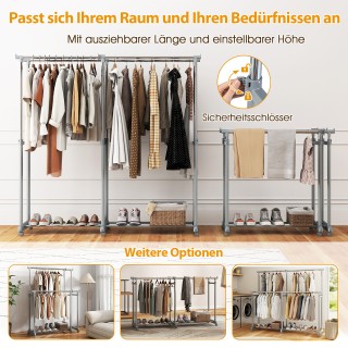 Costway Ανθεκτική Διπλή Μεταλλική Κρεμάστρα Ρούχων με Ρυθμιζόμενο Ύ...