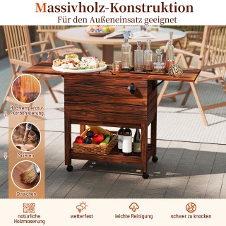 Costway Ξύλινο Καροτσάκι με Ψυγείο και Πλαϊνά Ράφια για Ποτά NP12426BN