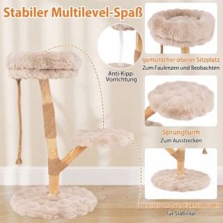 Costway Γατόδεντρο από μασίφ ξύλο 90 εκ. με 3 λούτρινες πλατφόρμες,...