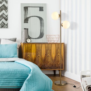 HOMCOM Λαμπτήρας Δαπέδου με 2 Φώτα και Σφαιρικά Καπέλα, Διακόπτης Π...