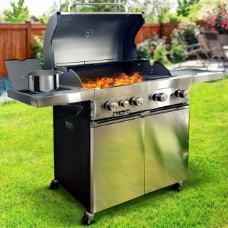 BAKAJI Μπάρμπεκιου Υγραερίου με Πέτρες Λάβας, 4 Καυστήρες + Μάτι κα...