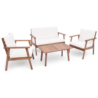 Costway  Σετ Επίπλων Κήπου 4 Τεμαχίων Από Ακακία - Με Μαξιλάρια Καθ...
