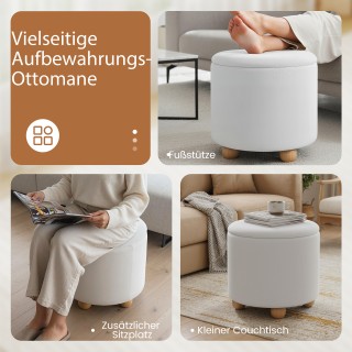 Costway Στρογγυλό Σκαμπό με Αποσπώμενο Καπάκι & Ξύλινα Πόδια, Λευκό...