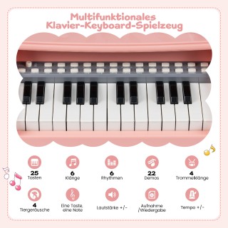 Costway Ηλεκτρικό Μίνι Παιδικό Πιάνο με 25 Πλήκτρα, Ντοσιέ και Μικρ...