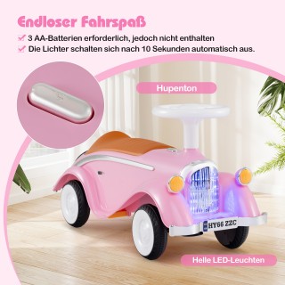 Costway Ροζ Κλασικό Αυτοκίνητο Περπατήματος με Τιμόνι, Κόρνα, LED Φ...