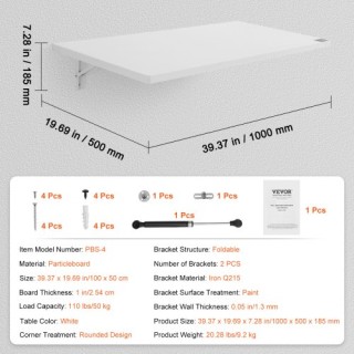 Πτυσσόμενο Επιτοίχιο Γραφείο VEVOR 1000 x 500 x 185 mm  BGSGZZPMBHB...