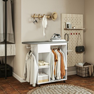 HOMCOM Φορητή Σιδερώστρα με Ρόδες και Θέση για Σίδερο, Ράβδος για Ρ...