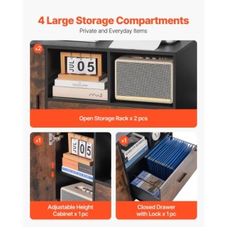 VEVOR Κινητό Κλειδωμένο Αρχείο Ξύλινο με Ράφια - Ρουστίκ Καφέ MZHXW...