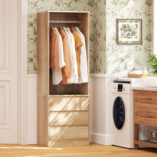 HOMCOM Ντουλάπα με Ράβδο Κρεμάστρας, Ανοιχτό Ράφι και 3 Συρτάρια, Ξ... HOMCOM Ντουλάπα με Ράβδο Κρεμάστρας, Ανοιχτό Ράφι και 3 Συρτάρια, Ξ...