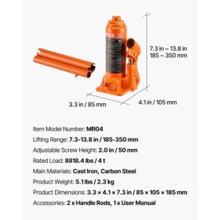 VEVOR Υδραυλικό Γρύλο Μπουκάλι Υψηλής Ανύψωσης 4 Τόνων για Αυτοκίνη... VEVOR Υδραυλικό Γρύλο Μπουκάλι Υψηλής Ανύψωσης 4 Τόνων για Αυτοκίνη...