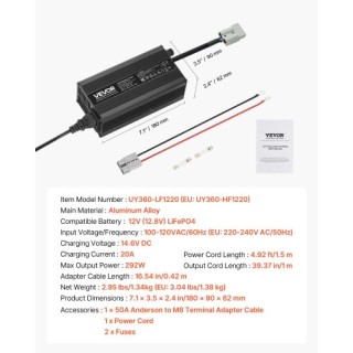 VEVOR Φορτιστής Μπαταρίας Λιθίου για RV 12V 20A 14.6V LiFePO4 Smart...