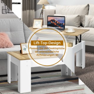 Costway Λευκός & Φυσικός Καναπές - Τραπέζι με Ανυψωμένη Επιφάνεια γ...