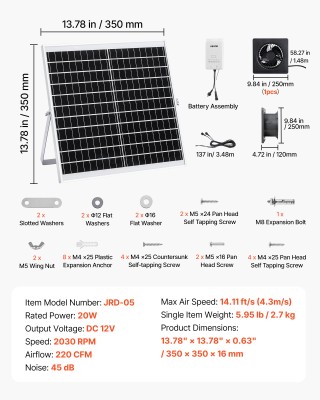 VEVOR Ηλιακός Ανεμιστήρας 20W με Μπαταρία, 220 CFM, 2030 σ.α.λ. KQW... VEVOR Ηλιακός Ανεμιστήρας 20W με Μπαταρία, 220 CFM, 2030 σ.α.λ. KQW...