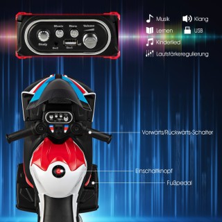 Costway Ηλεκτρική Μηχανή 6V με Μουσική και Φώτα 3-Τροχο Κόκκινη TQ1...