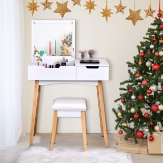 Costway Πολυλειτουργικό Τραπέζι Μακιγιάζ  74 x 40 x 115cm  με Καθρέ...