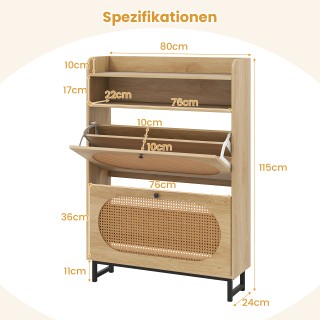 Costway Ελεύθερη Παπουτσοθήκη με 2 Κλαπέ Συρτάρια και Ρατάν Πόρτες ...