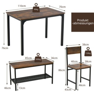 Σετ Τραπεζαρίας 4 Τεμαχίων - Τραπέζι Κουζίνας με 2 Καρέκλες , 1 Πάγ...