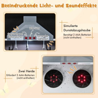 Costway Παιδική Κουζίνα με Ρεαλιστικούς Ήχους & Φώτα Ξύλινο Σετ Μαγ...