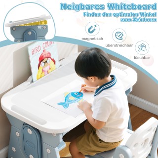 Costway Παιδικό Σετ Τραπέζι με Ρυθμιζόμενο Πίνακα και Καρέκλα - Μπλ... Costway Παιδικό Σετ Τραπέζι με Ρυθμιζόμενο Πίνακα και Καρέκλα - Μπλ...