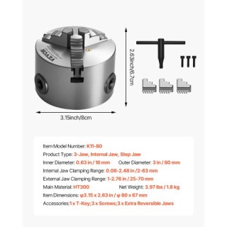 VEVOR 3 Αυτόκεντρο Τσοκ 3 Σιαγόνων για Τόρνο, Γεωτρήσεις και Φρέζες...