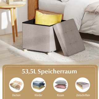 Costway  Λινό Σκαμπό Αποθήκευσης με Άνετο Μαξιλάρι και Ξύλινα Πόδια...