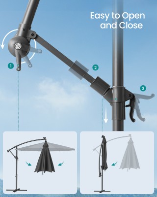SONGMICS Ομπρέλα Κήπου Cantilever 3μ με LED Φωτισμό και Βάση, Γκρι,...