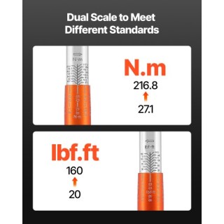 VEVOR Ρυθμιζόμενο Κλειδί Ροπής 1/2 20-160 lbf-ft DJSNLBS101708PMCDV0