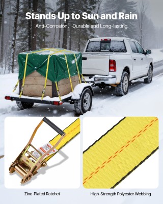 VEVOR Ιμάντες Δέσης με Καστάνια, 50.8 mm x 9.1 m, Αντοχή 4536 kg, Σ...