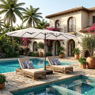 BAKAJI Διπλή Ομπρέλα Κήπου 4,6 Μέτρων με Βάση και Φωτισμό, Αντιηλια...