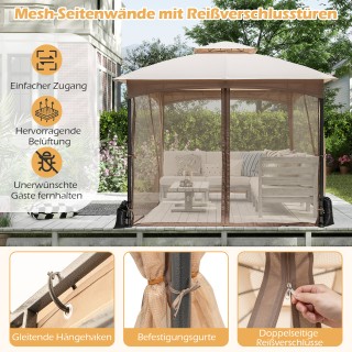 Costway Αδιάβροχο Κιόσκι Κήπου 3x3m με Κουνουπιέρα & Διπλή Οροφή σε...