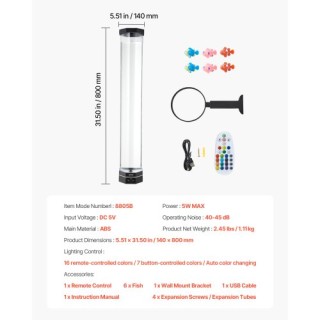 VEVOR Λάμπα Φυσαλίδων για Αισθητηριακή Εμπειρία (16 Χρώματα, 81 cm)...