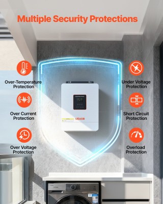 VEVOR 4000W Υβριδικός Ηλιακός Μετατροπέας, 24V DC σε 230V AC, Καθαρ...