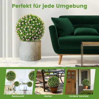 Costway Τεχνητές Μπάλες Διακόσμησης με Πράσινα Φύλλα και Ροζ Τριαντ...