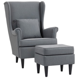 HOMCOM Πολυθρόνα Σαλονιού με Πουφ, 75x83x104 εκ., Γκρι 83B-273V00GY