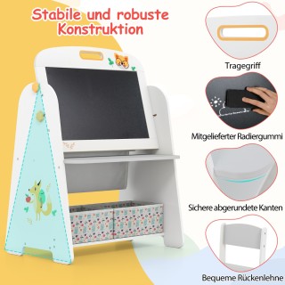 Costway  Παιδικό Καβαλέτο με Καρέκλα και Βιβλιοθήκη, Μαγνητική Κρεμ...