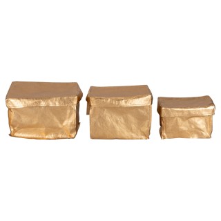 Villa dEste Home Σετ 3 Ορθογώνια Χρυσά Καλάθια με Καπάκι Golden Kit...