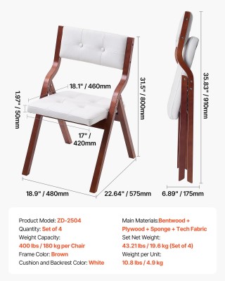 VEVOR Σετ 4 Λευκών Ξύλινων Πτυσσόμενων Καρεκλών με Μαξιλάρι MZHZZZD... VEVOR Σετ 4 Λευκών Ξύλινων Πτυσσόμενων Καρεκλών με Μαξιλάρι MZHZZZD...