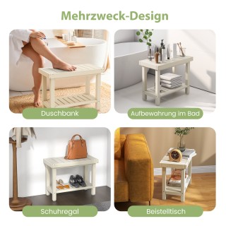 Costway Διπλό Σκαμνί Ντους από Αδιάβροχο HDPE με Αποθηκευτικό Χώρο ...