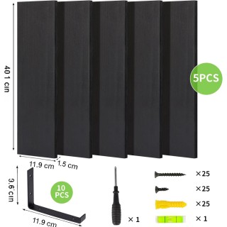 BAKAJI Σετ 5 Μαύρα Ράφια Τοίχου με Μεταλλικές Βάσεις 40x12 εκ. 0200...