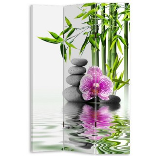 BAKAJI  Παραβάν 3 Πάνελ Εκτύπωση Μπρος-Πίσω Πέτρες Ορχιδέα ΖΕΝ 180x...