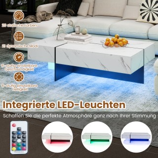 Costway Ορθογώνιο λευκό τραπεζάκι σαλονιού υψηλής γυαλάδας με φωτισ...