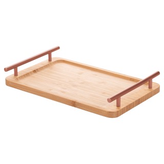 Villa DEste  Ορθογώνιος δίσκος 33x20 cm από μπαμπού με ροζ χρυσές λ...