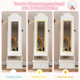 Costway Λευκός Παιδικός Όρθιος Οργανωτής Κοσμημάτων με Φωτισμό και ...