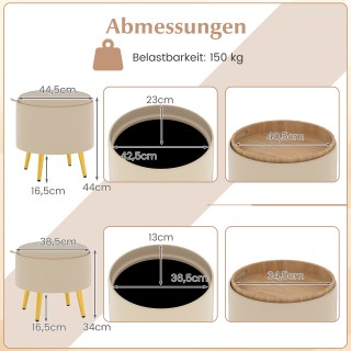 Costway Σετ 2 Στρογγυλές Οθωμανές με Αποθηκευτικό Χώρο και Αναδιπλο...