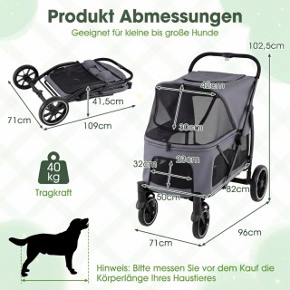 Costway Πτυσσόμενο Καροτσάκι Κατοικιδίων με Ελαστικά Εκτός Δρόμου κ...