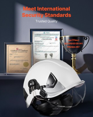 VEVOR Κράνος Ασφαλείας με Ρυθμιζόμενη Προστατευτική Ζελατίνα & Ωτοα...