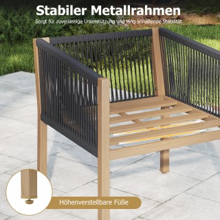 Costway Σετ Μπιστρό 3 Τεμαχίων από Πλεκτό Σχοινί με Μαξιλάρια για Μ...