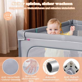 Costway Πτυσσόμενο Πάρκο Μωρού 150x150 cm με Μπάλες και Φερμουάρ Πό...